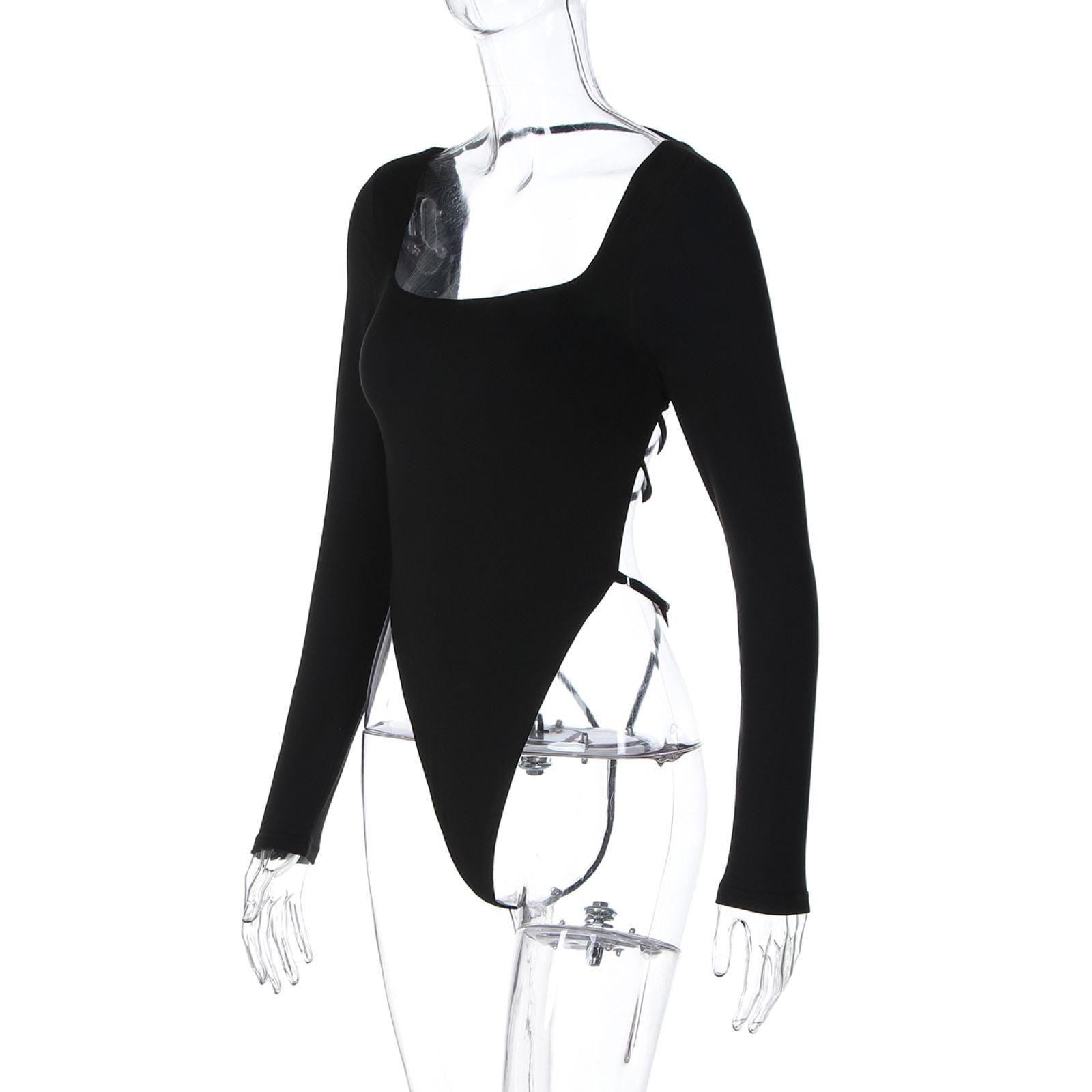 Dulzura Square Collar Backless Long Sleeve Bodysuit