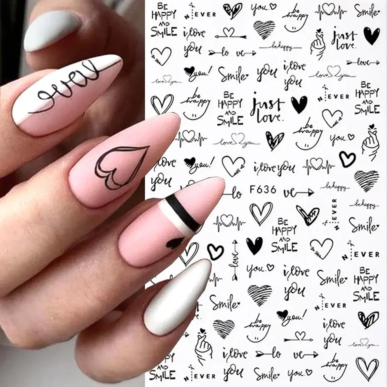 6PCS 3D Valentine’s Day Nail Art Stickers - Cute Cartoon Designs