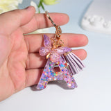 Dreamy Sequin Initial Keychain with Butterfly Pendant