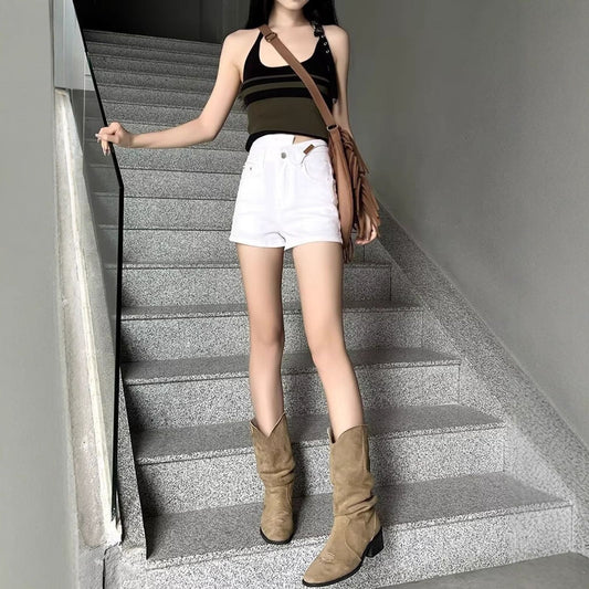 White High Waist Denim Shorts for Women