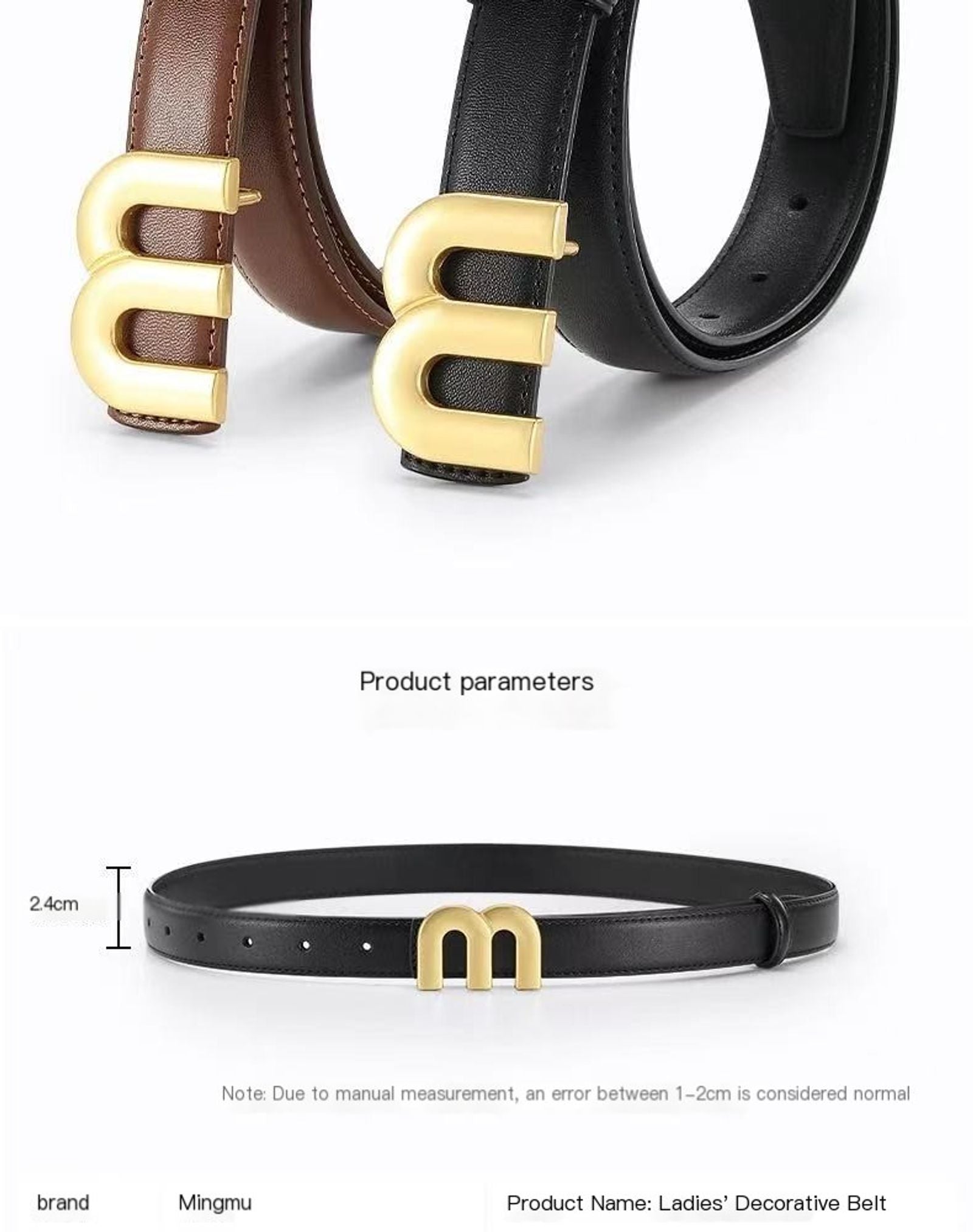 Women's Fashion Belt with High-Quality Gold Buckle