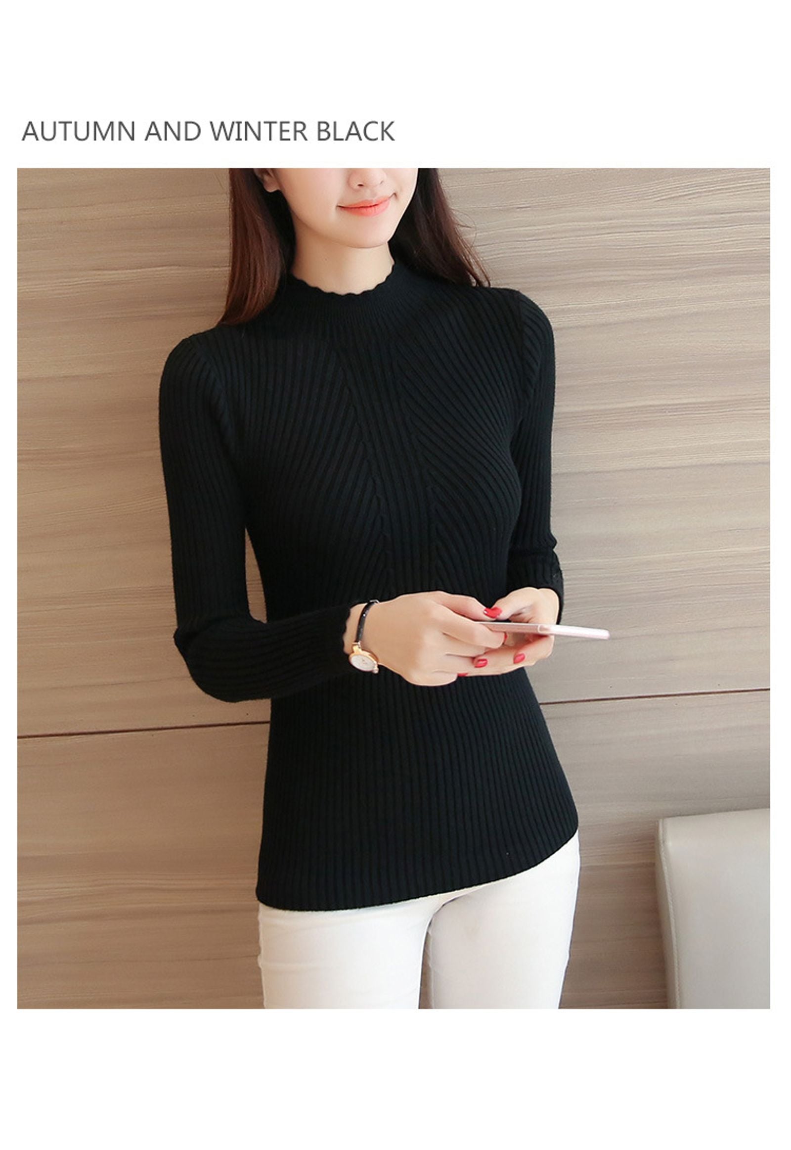 Autumn Women's Mock Neck Ruffle Sweater