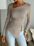 Elegant Solid Color Long Sleeve T-Shirt for Women