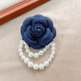 Korean Camellia Flower Brooch with Pearl Tassel for Women