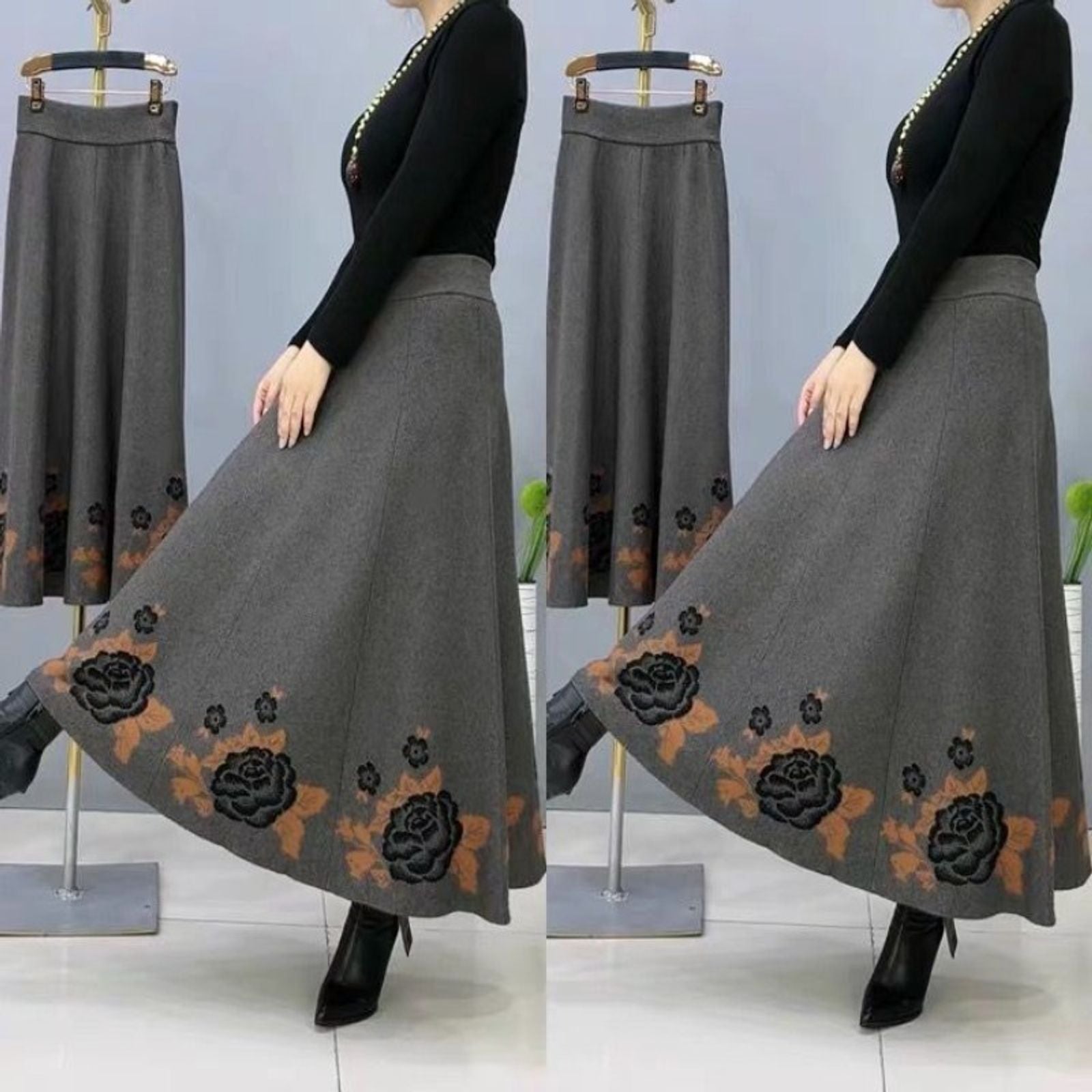 Women’s Floral Embroidered Knit Maxi Skirt