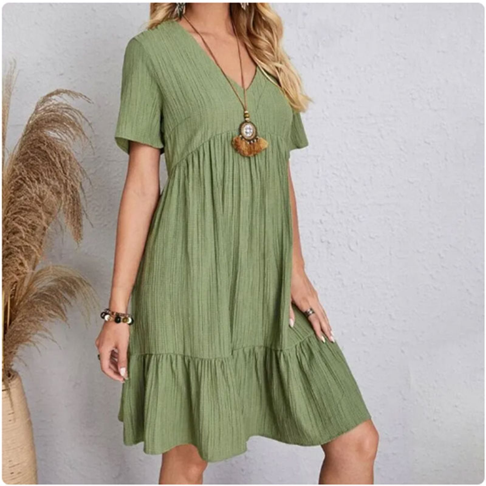 Women's Summer Peplum Dress with V-Neck and Ruffle Hem