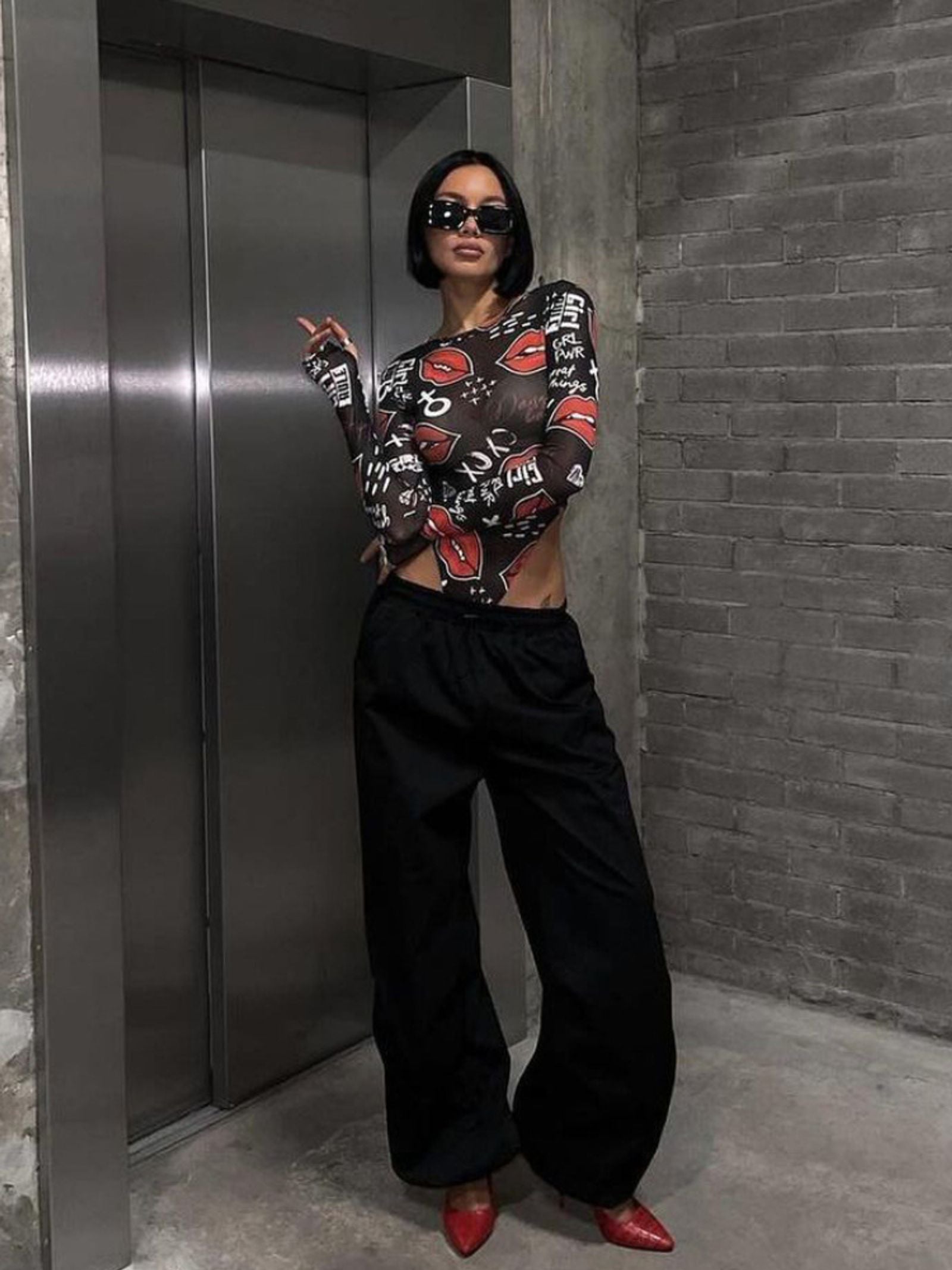 Gothic Printed Long Sleeve Bodysuit Jumpsuit for Women