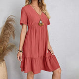 Women's Summer Peplum Dress with V-Neck and Ruffle Hem
