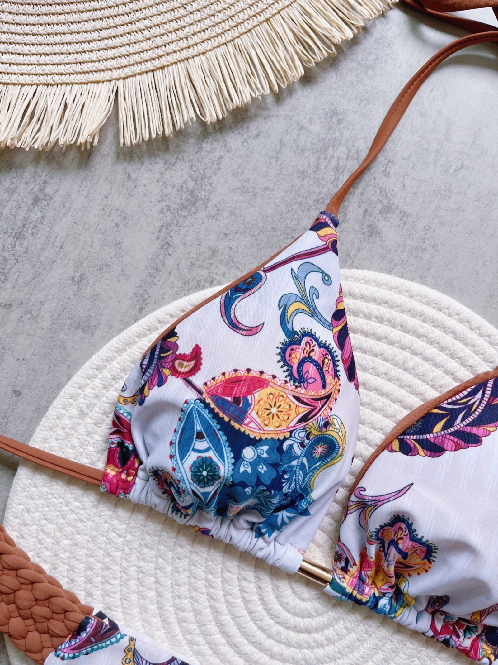 Print Halter Mini Thong High Cut Bikini Set