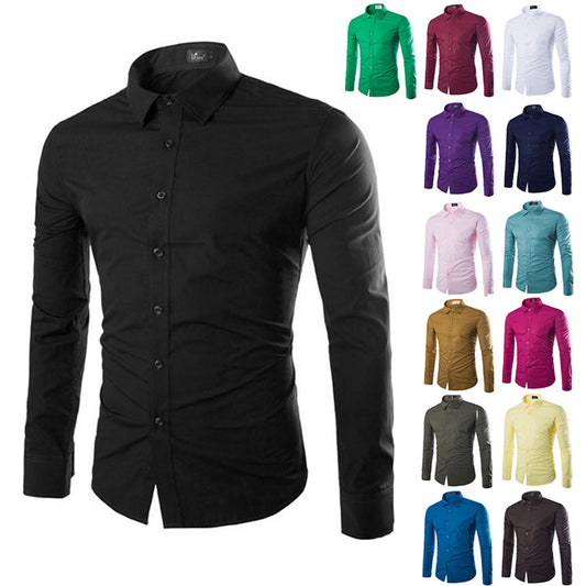 14 Colors Solid Color Men's Fashionable Long Sleeve Shirt