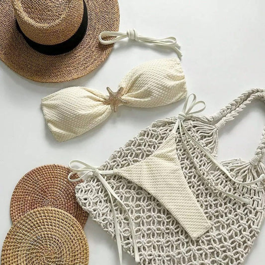 Solid Color Lace Up Bikini for Women – Beach Ready Style