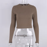 Women’s Ribbed O Neck Long Sleeve Cropped Top