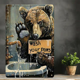 Vintage Bear Paw Print Wash Your Paws Metal Sign