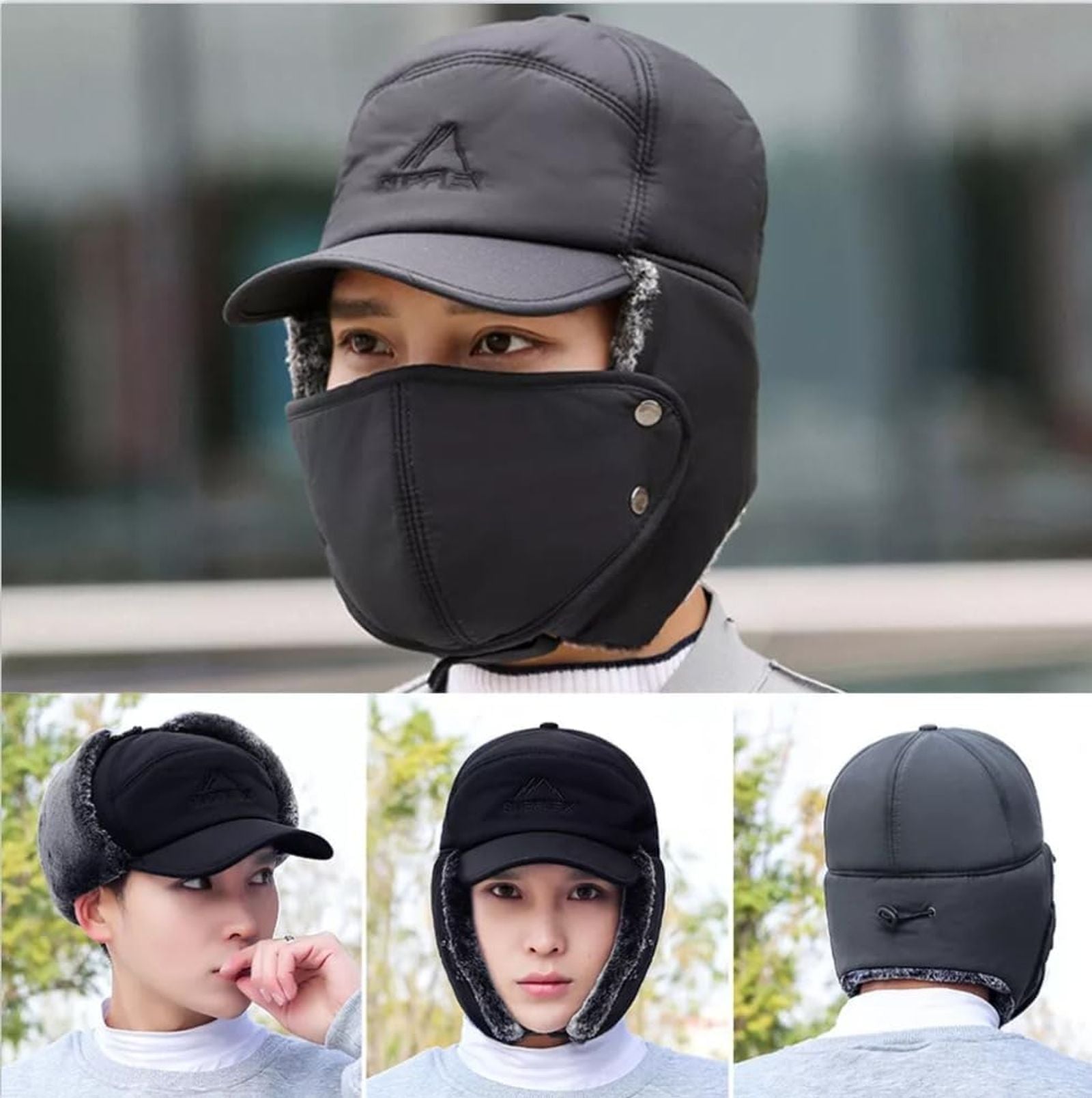 Men's Winter Trapper Hat with Ear Flaps and Face Cover