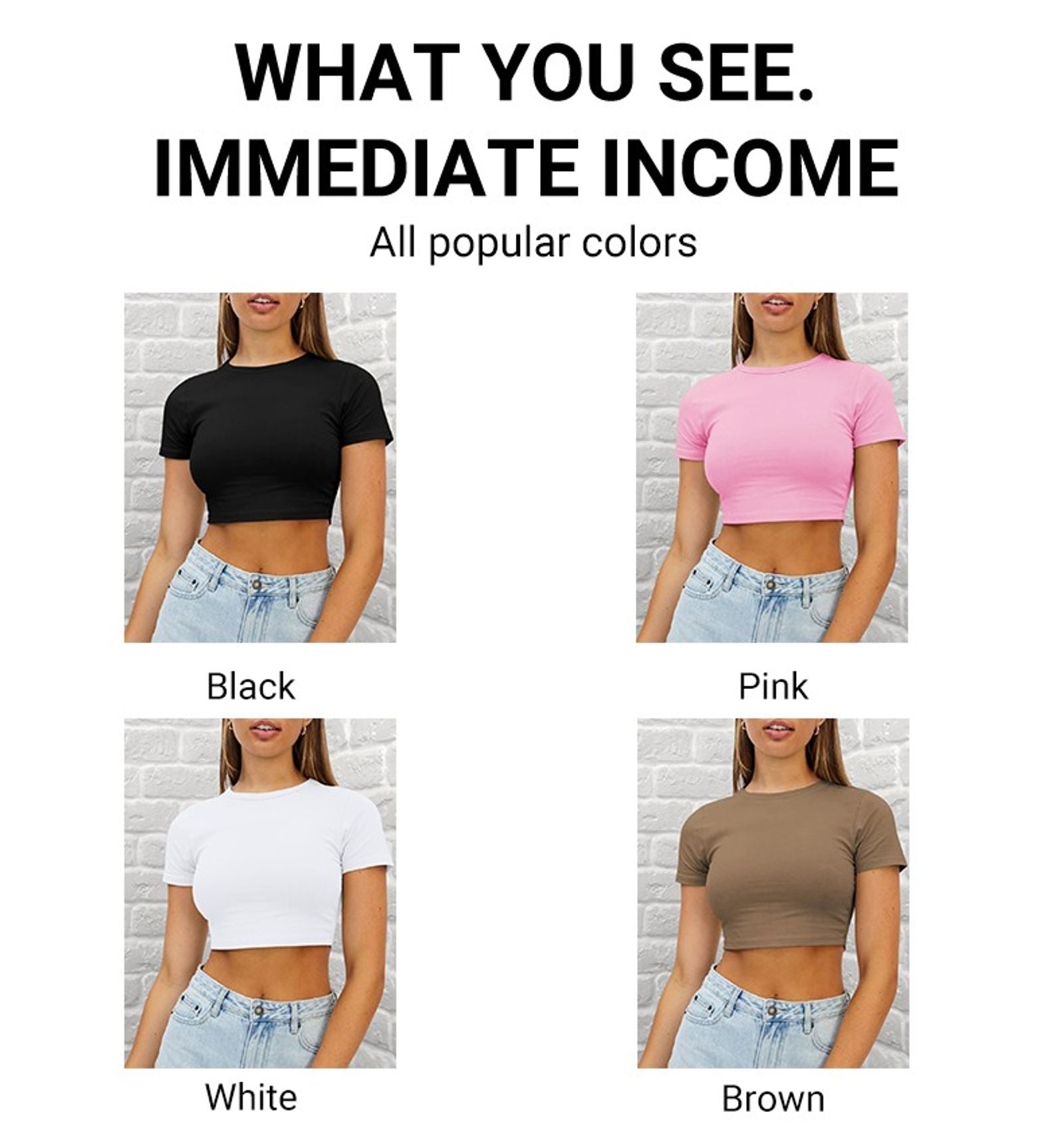 Y2K Women’s Solid Cotton Crop Top - Short Sleeve O-Neck Tee