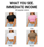 Y2K Women’s Solid Cotton Crop Top - Short Sleeve O-Neck Tee