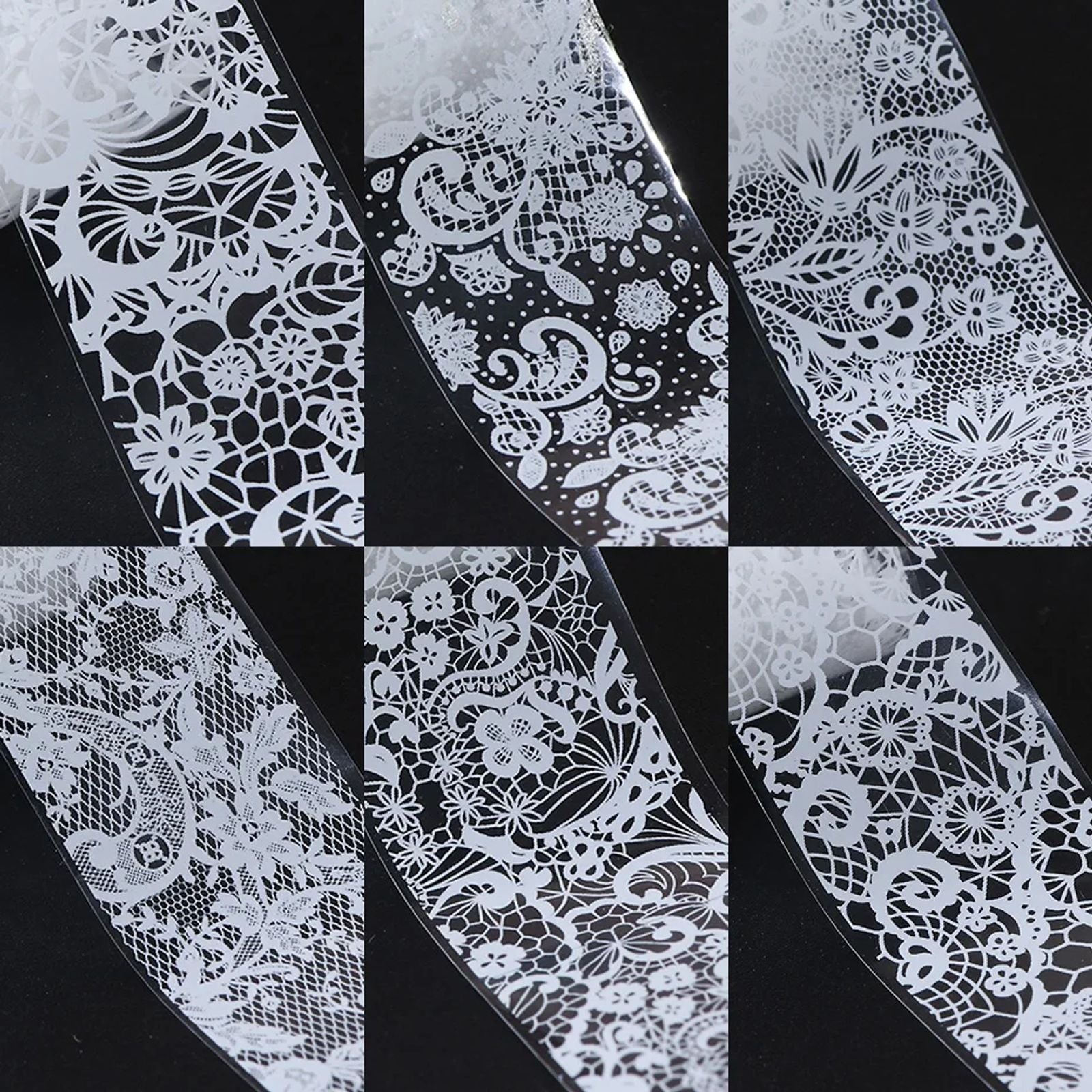 10 Rolls of White and Black Lace Nail Art Foils Set