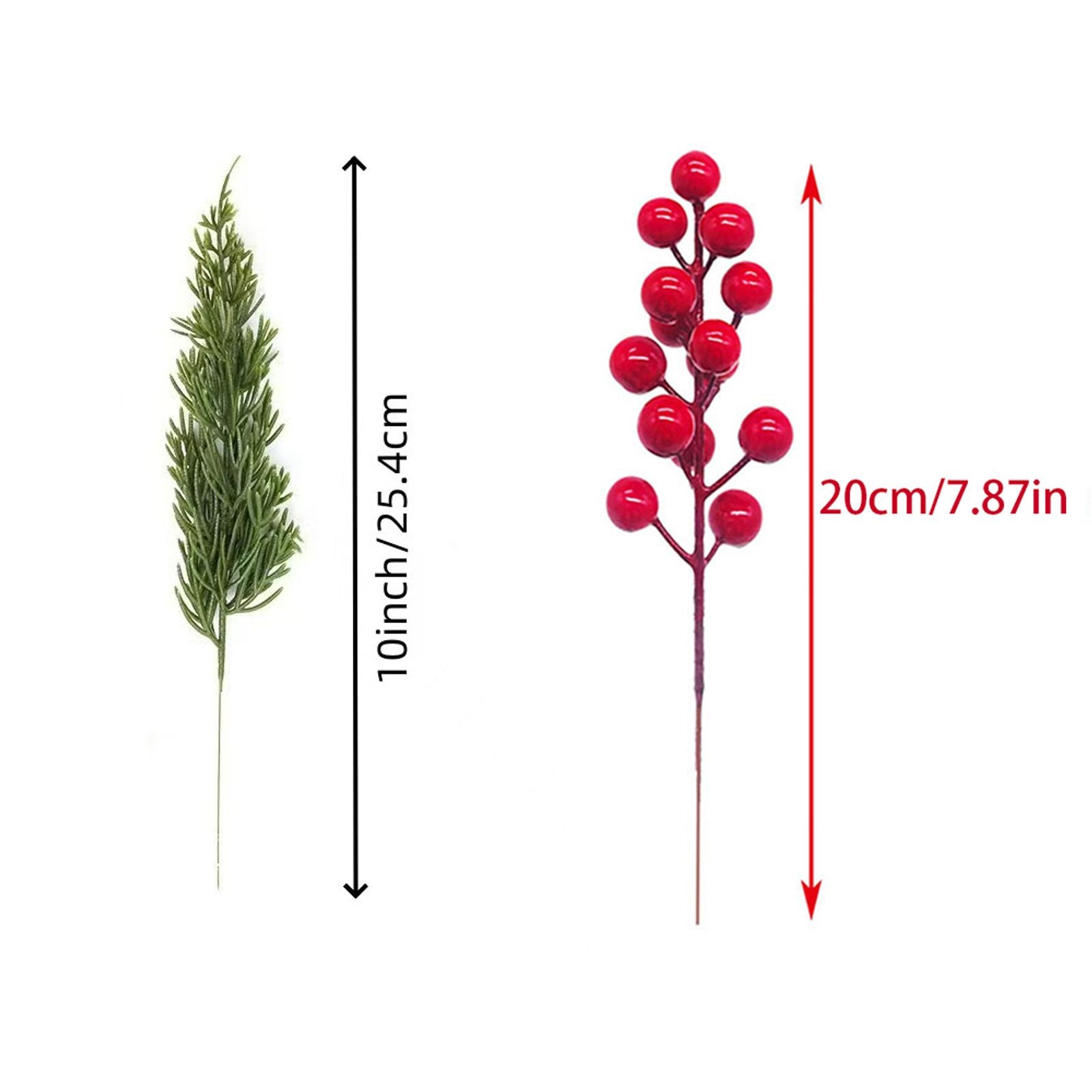 30pcs Artificial Pine Branches with Red Berry Stems