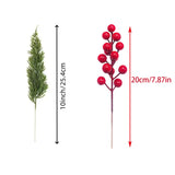 30pcs Artificial Pine Branches with Red Berry Stems