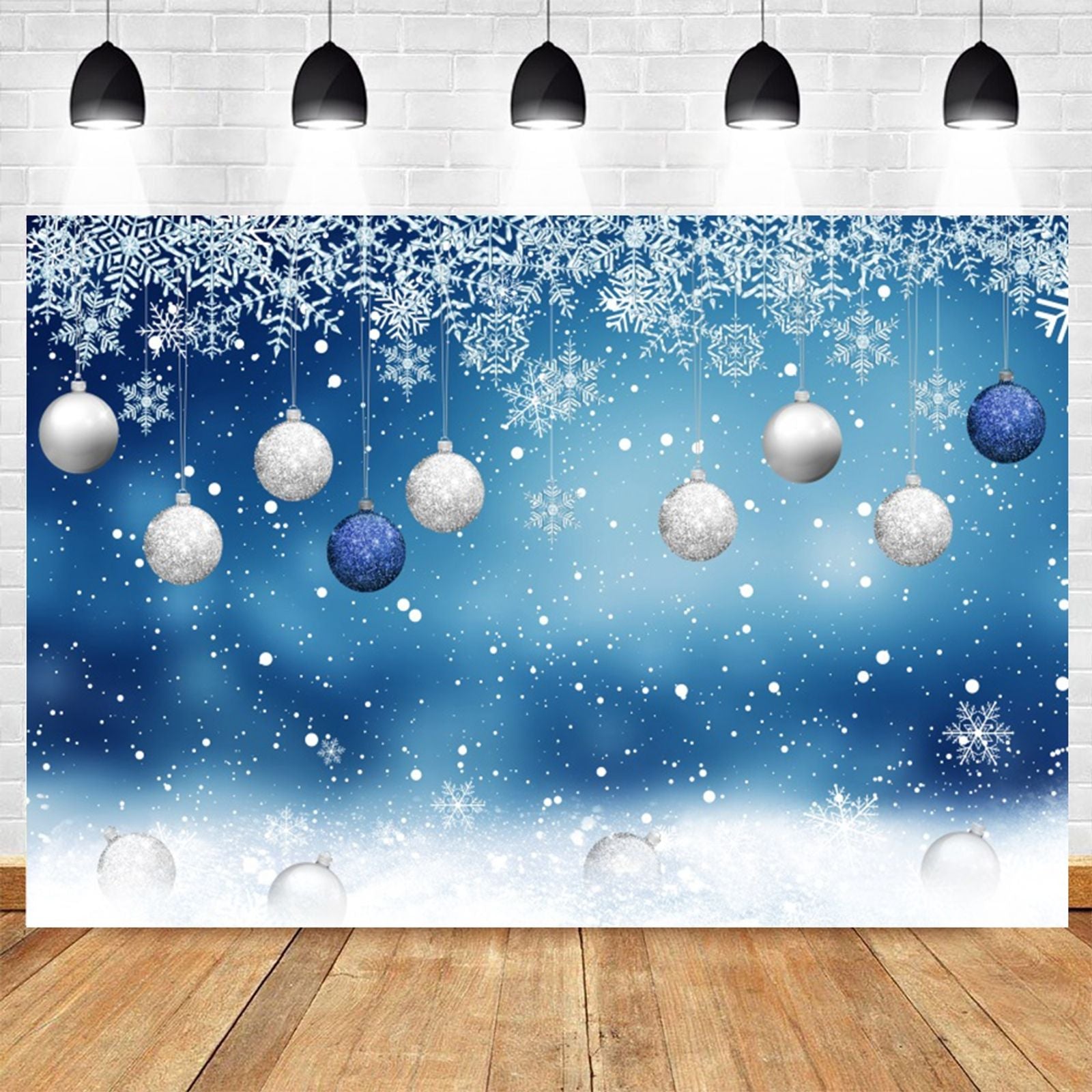Merry Christmas Photography Backdrop with Wreath and Ornaments