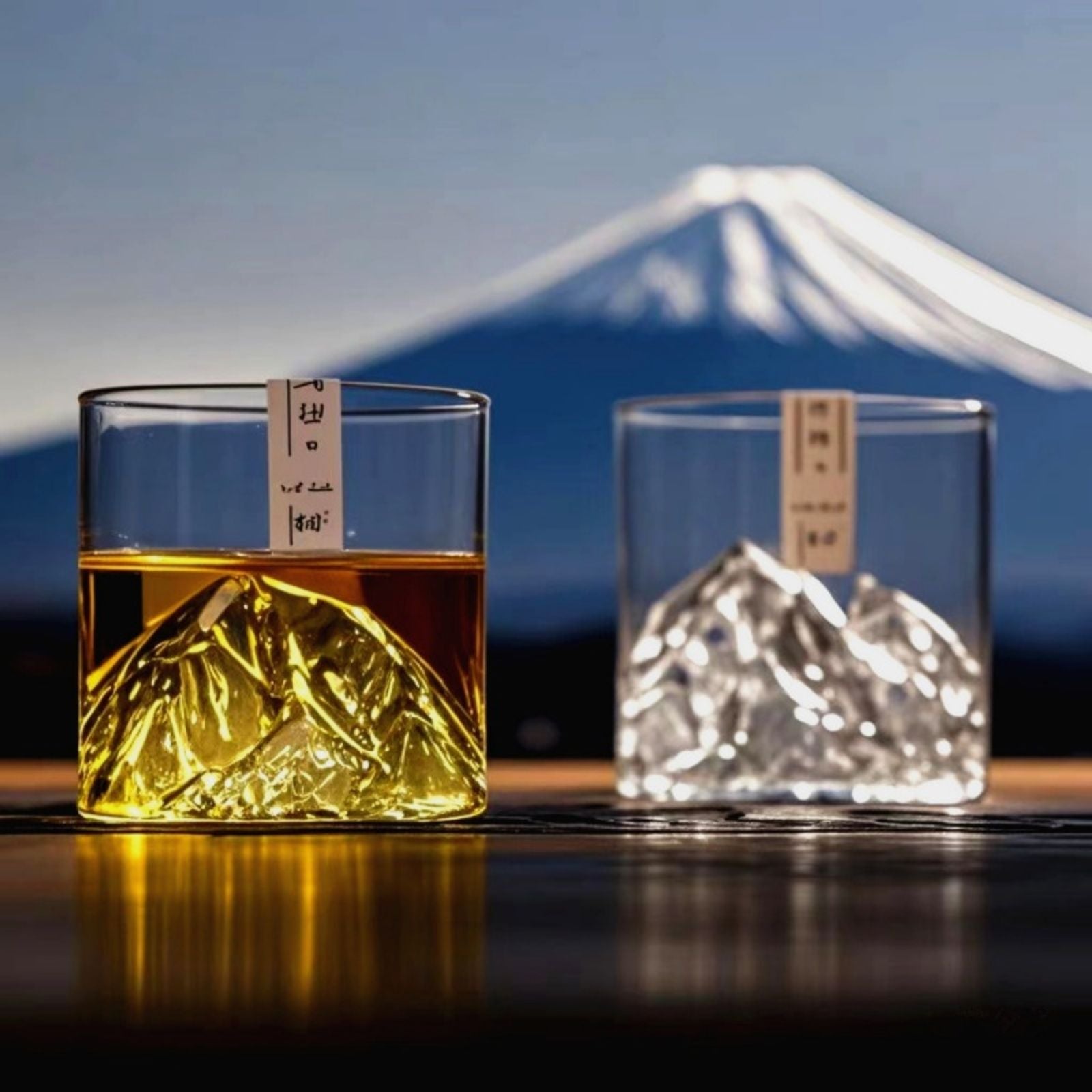Japanese Glass Mt. Fuji Teacup - Heat-Resistant Retro Design