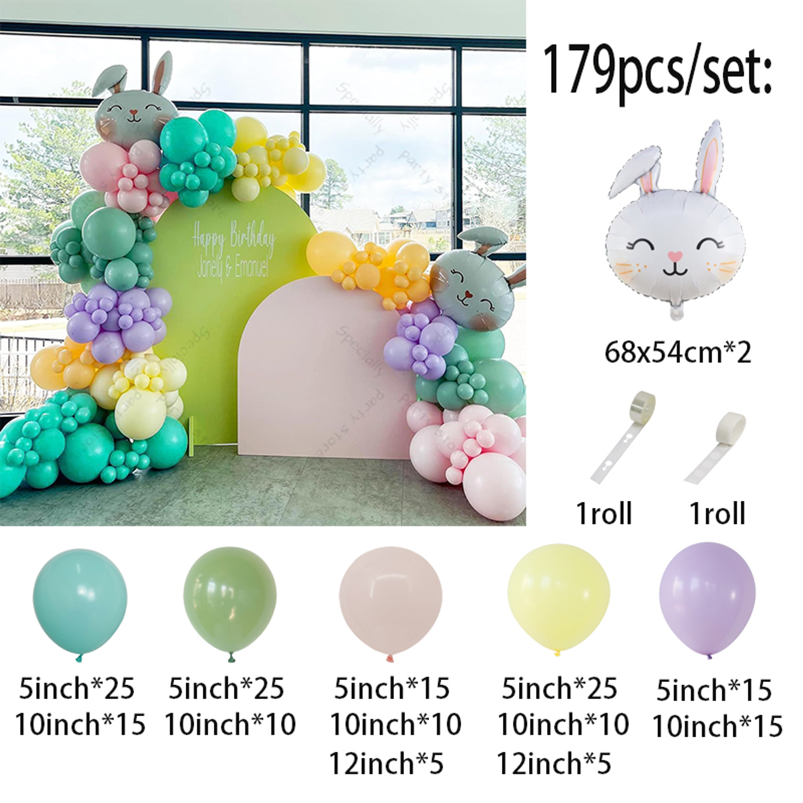 Cartoon Rabbit Foil Balloon Garland Kit for Easter