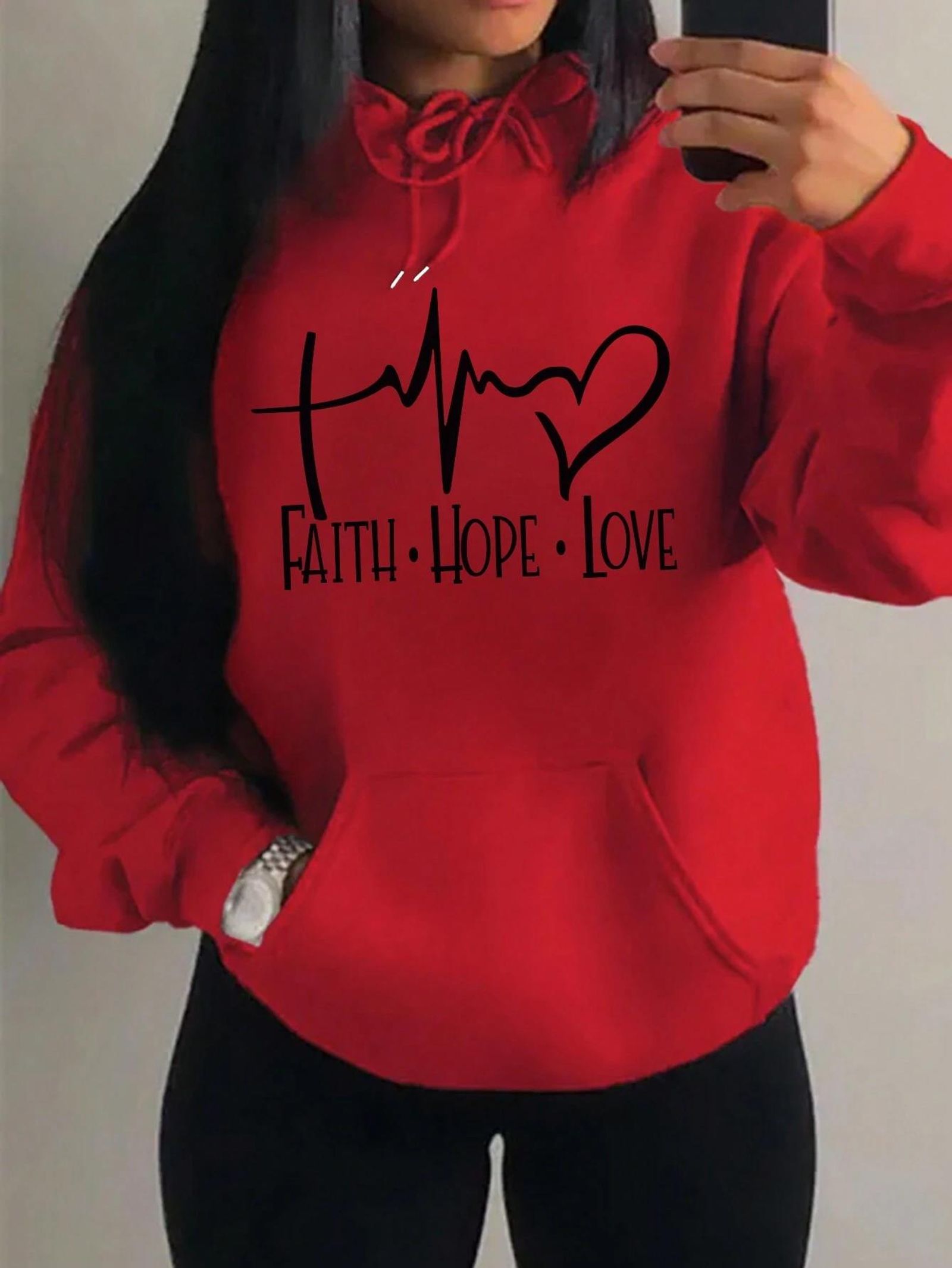 Faith Hope Love Letter Graphic Hooded Pullover for Women