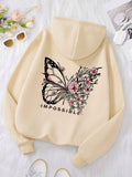 Rose Butterfly Graphic Print Hoodie for Women
