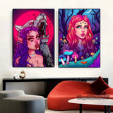 Cyber Punk Anime Neon Girl Canvas Art