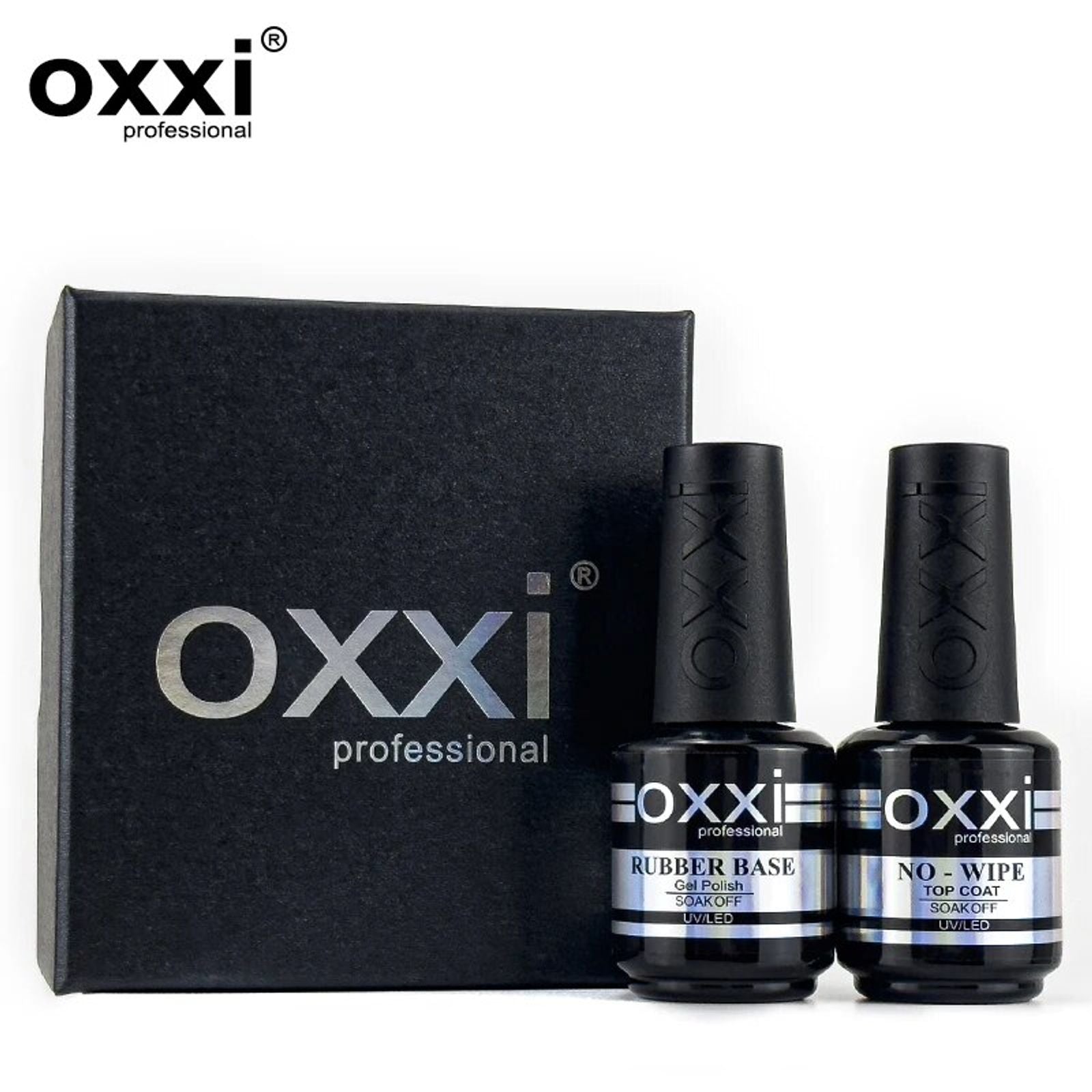 OXXI Rubber Base Coat UV Gel 15ml - No Wipe Top Coat Set