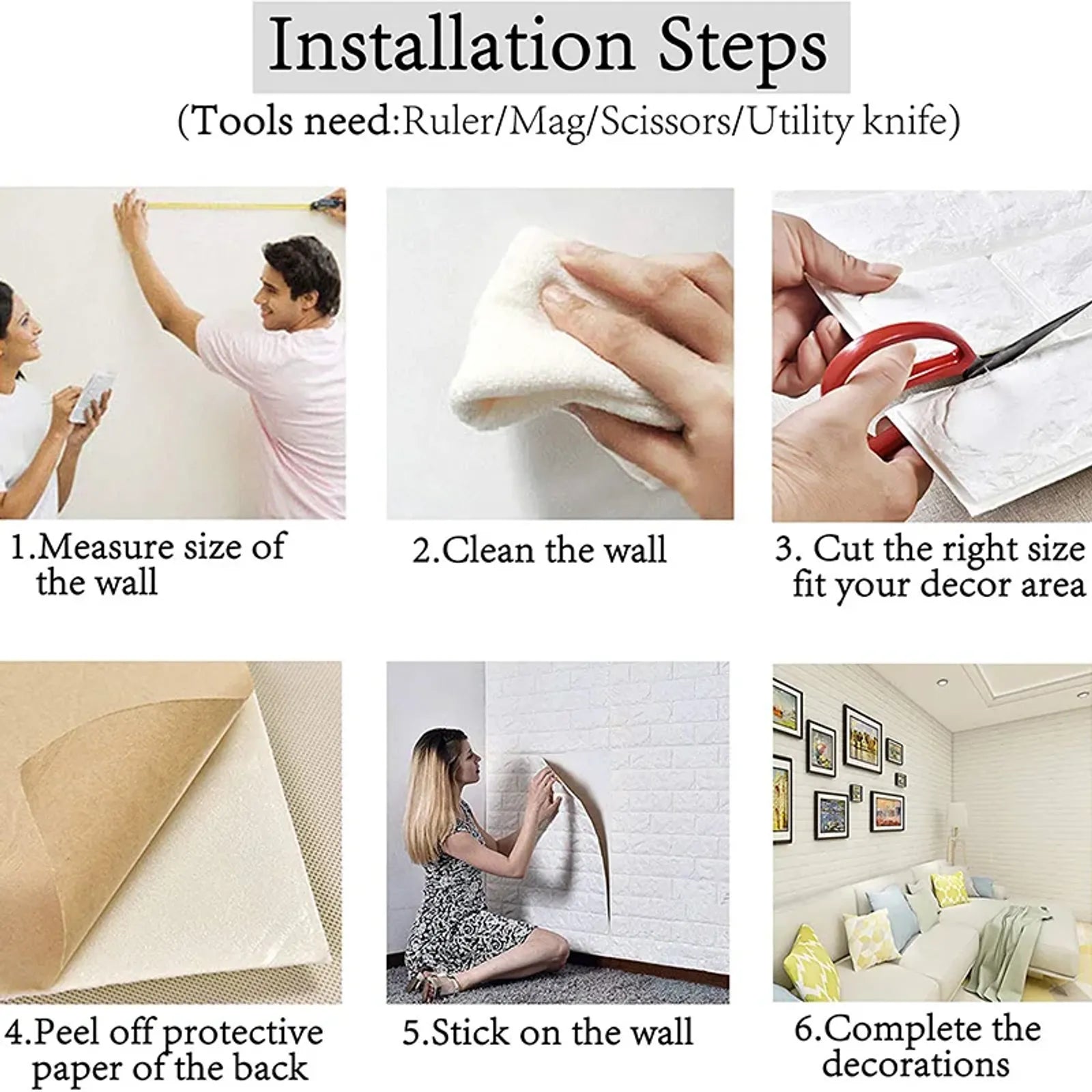 3D Foam Brick Wall Panels - Self Adhesive, Waterproof