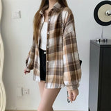 Women's Plaid Long Sleeve Blouse - Vintage Style