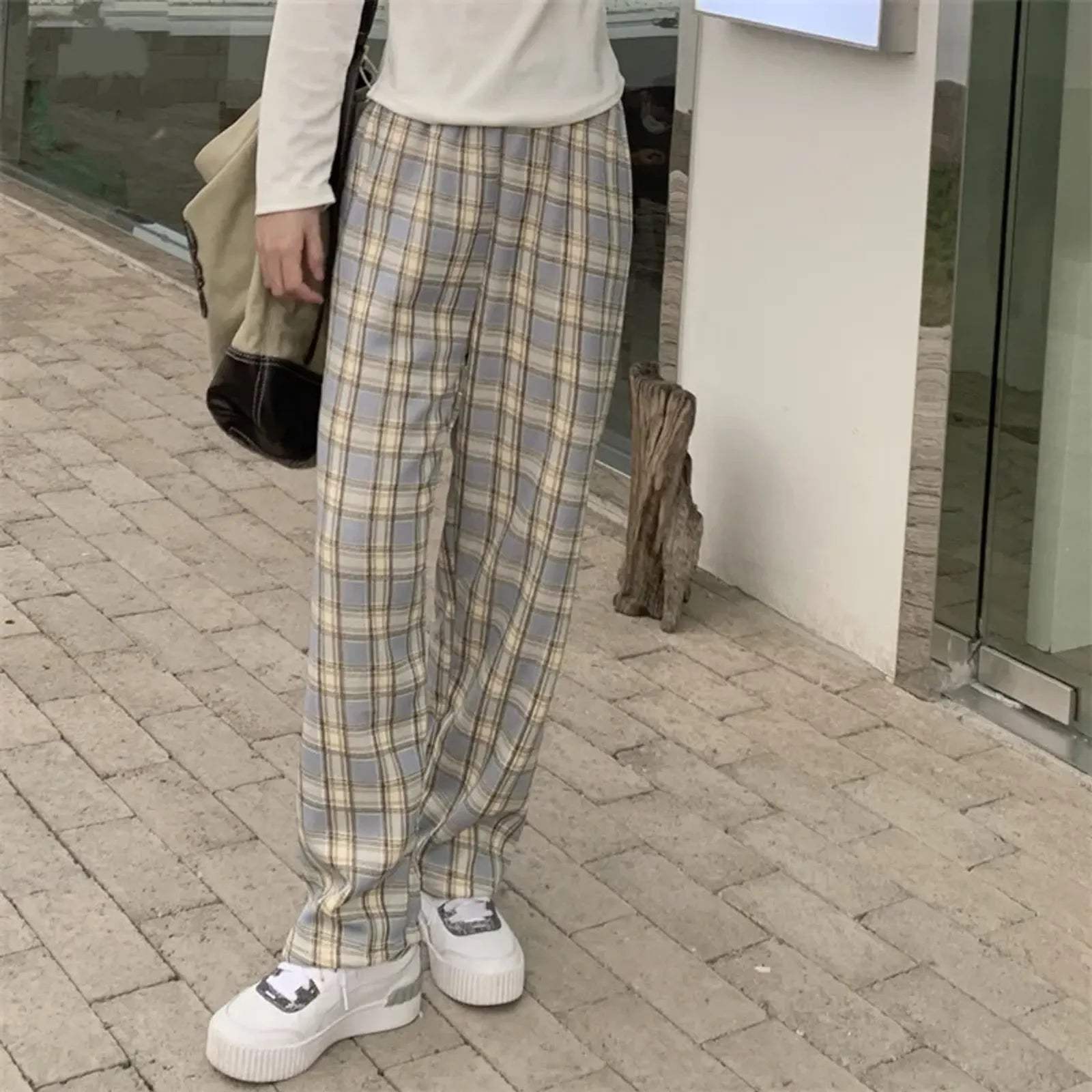 Winter Plaid Wide Leg Pants for Women