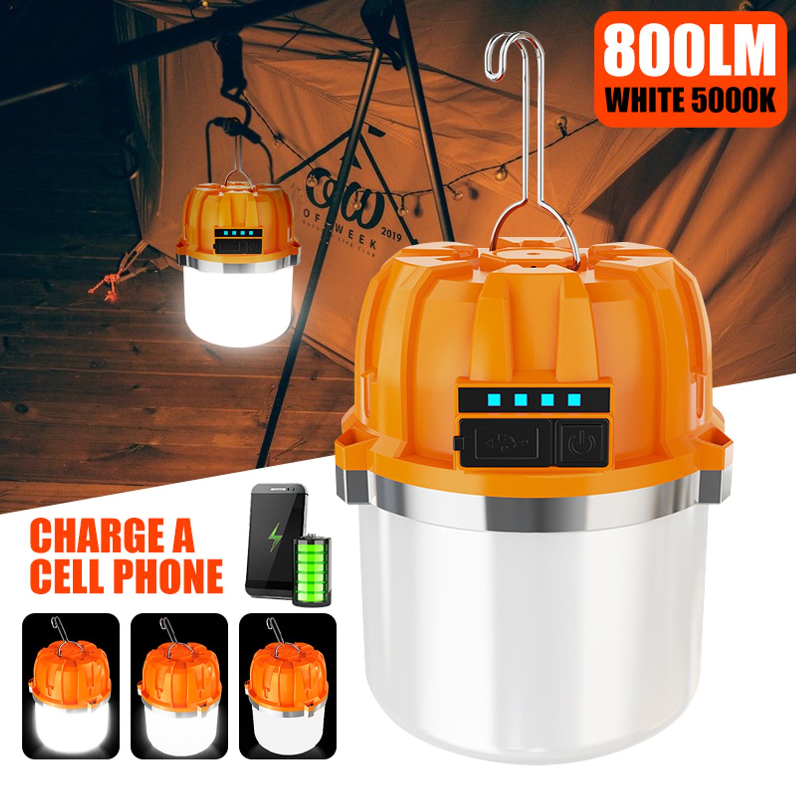 500W Rechargeable LED Camping Lantern with Power Display