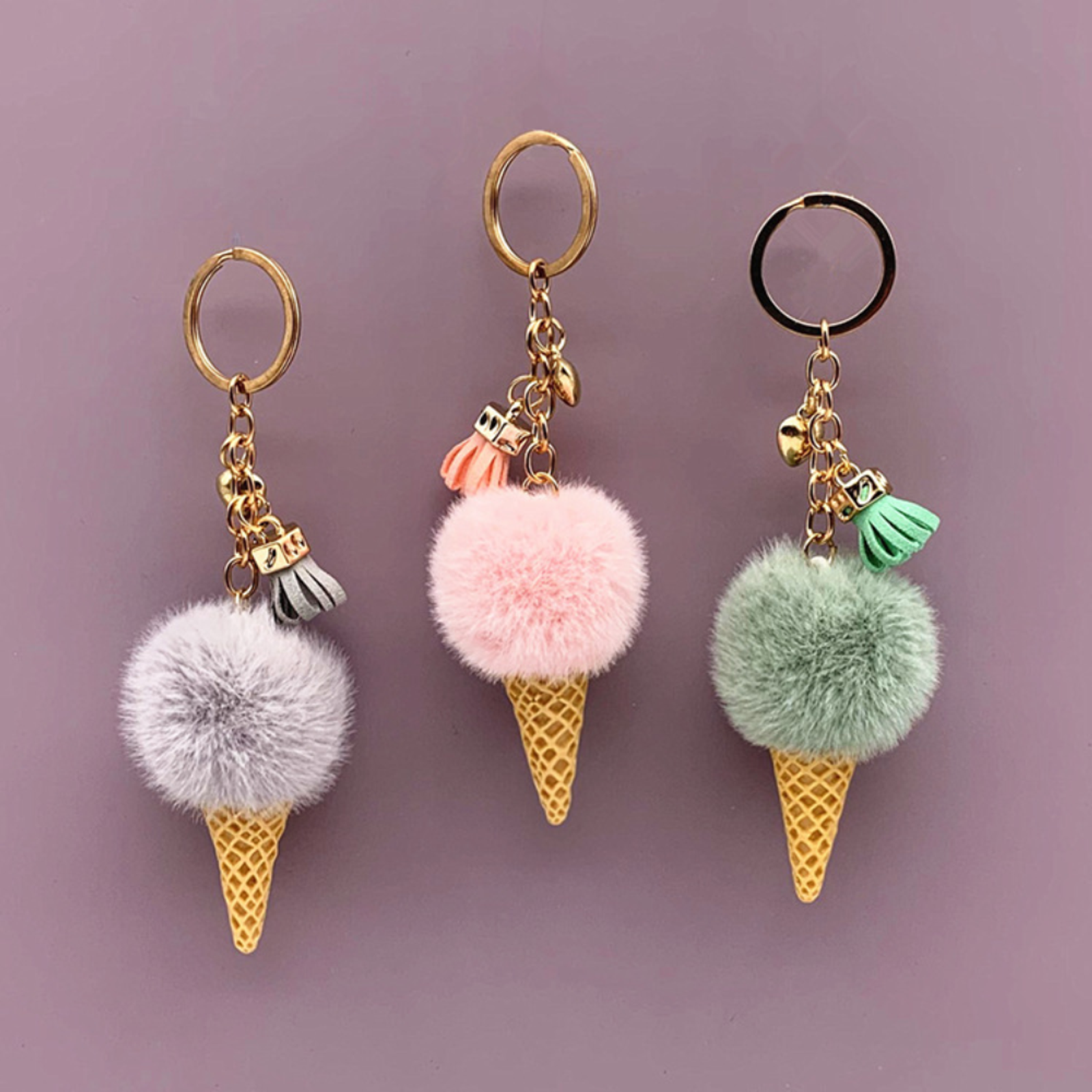 Ice Cream Plush Pompom Keychain for Bag or Jewelry