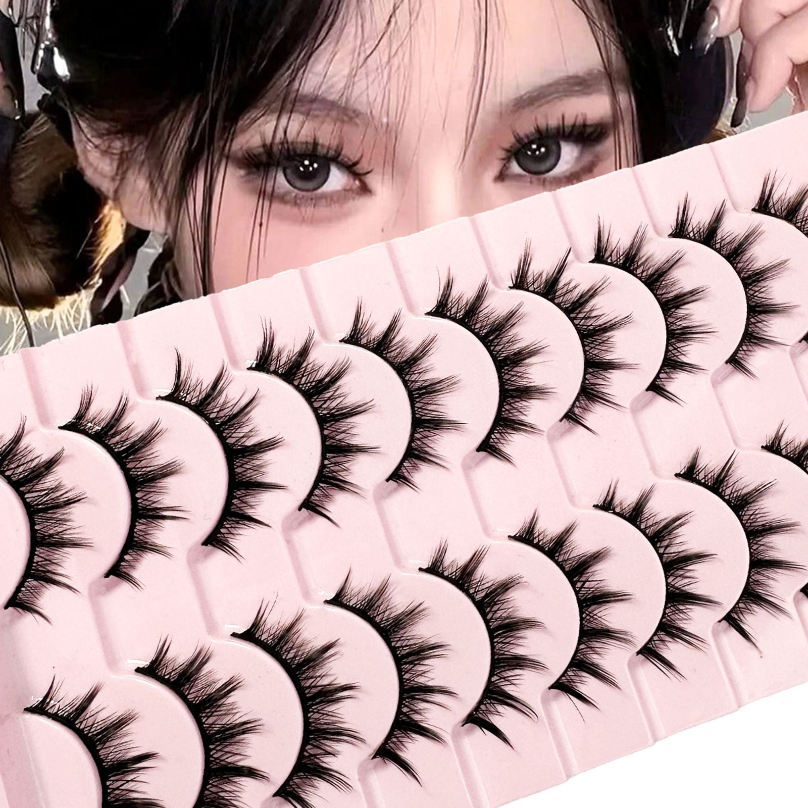 3D Cat Eye Faux Mink Lashes - 10 Pairs Natural & Fluffy