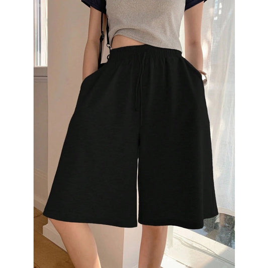 Ladies' Casual Loose Solid Color Shorts with Pockets