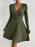Women's Slim Fit V-Neck Long Sleeve Knit Midi Dress