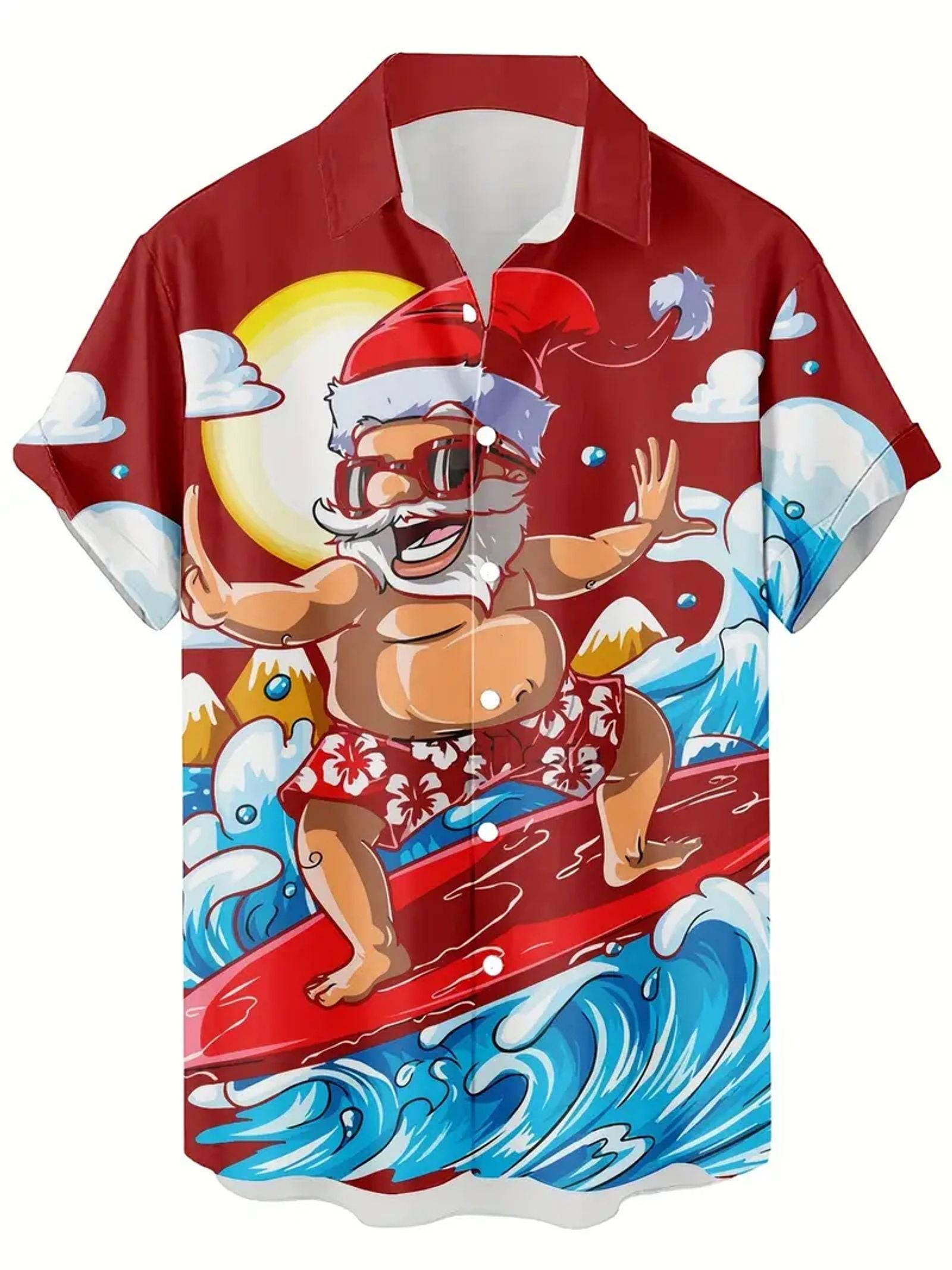Santa Claus Surfing Hawaiian Shirt - Unisex Christmas Top