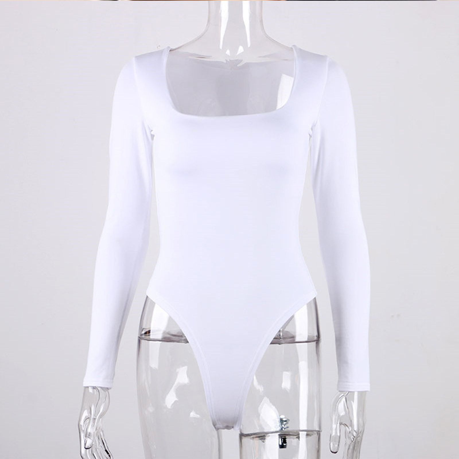 Long Sleeve Square-Cut Collar Bodycon Bodysuit