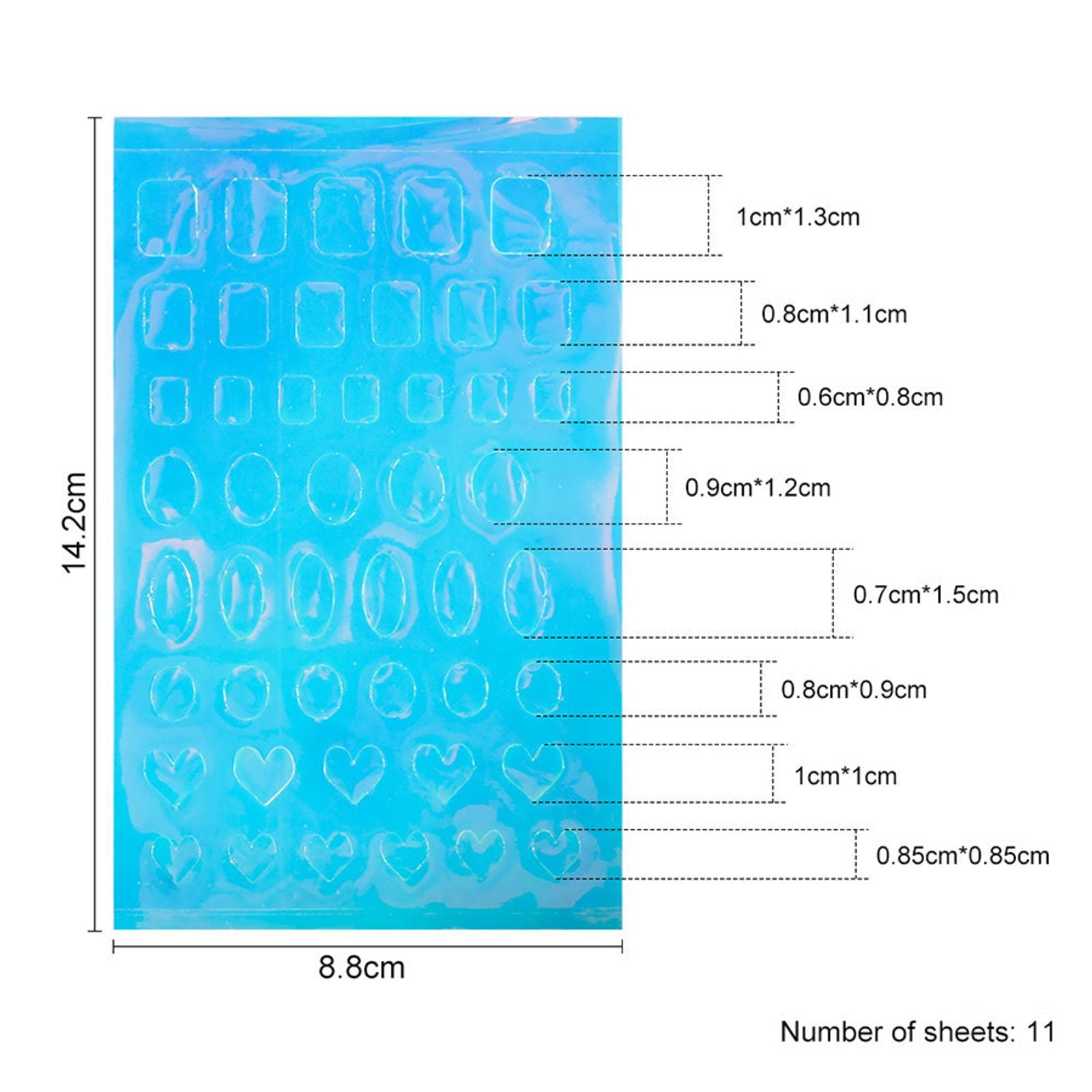 11 Sheets of Aurora Ice Glass Nail Art Stickers