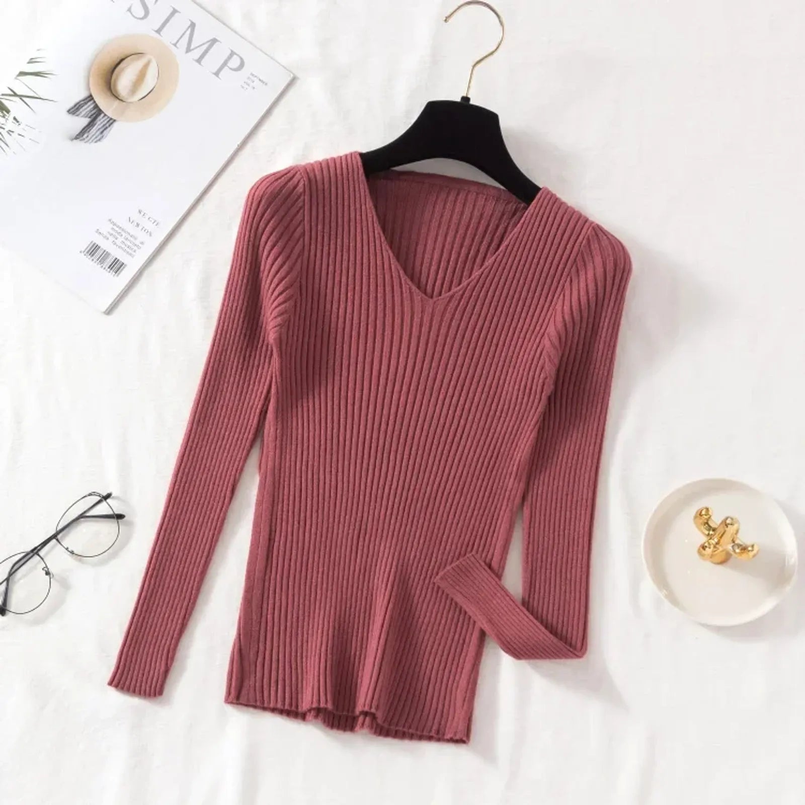 Women’s Knitted V-Neck Pullover Sweater