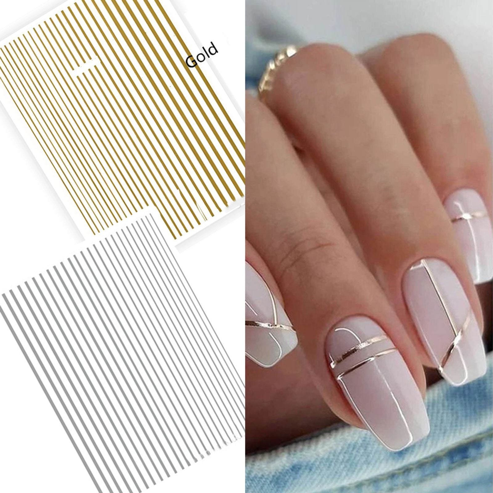 Luxury 3D Gold & Silver Stripe Nail Art Stickers
