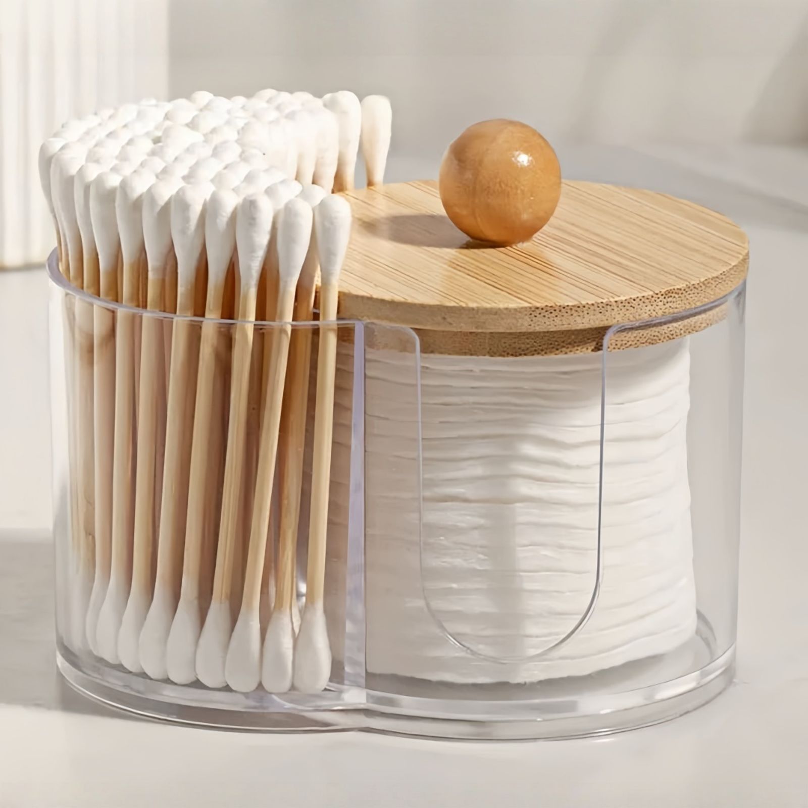 Dual Compartment Cotton Swab and Ball Organizer