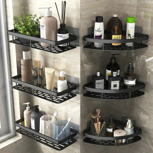 Aluminum Alloy Bathroom Shelf Organizer - No Drill