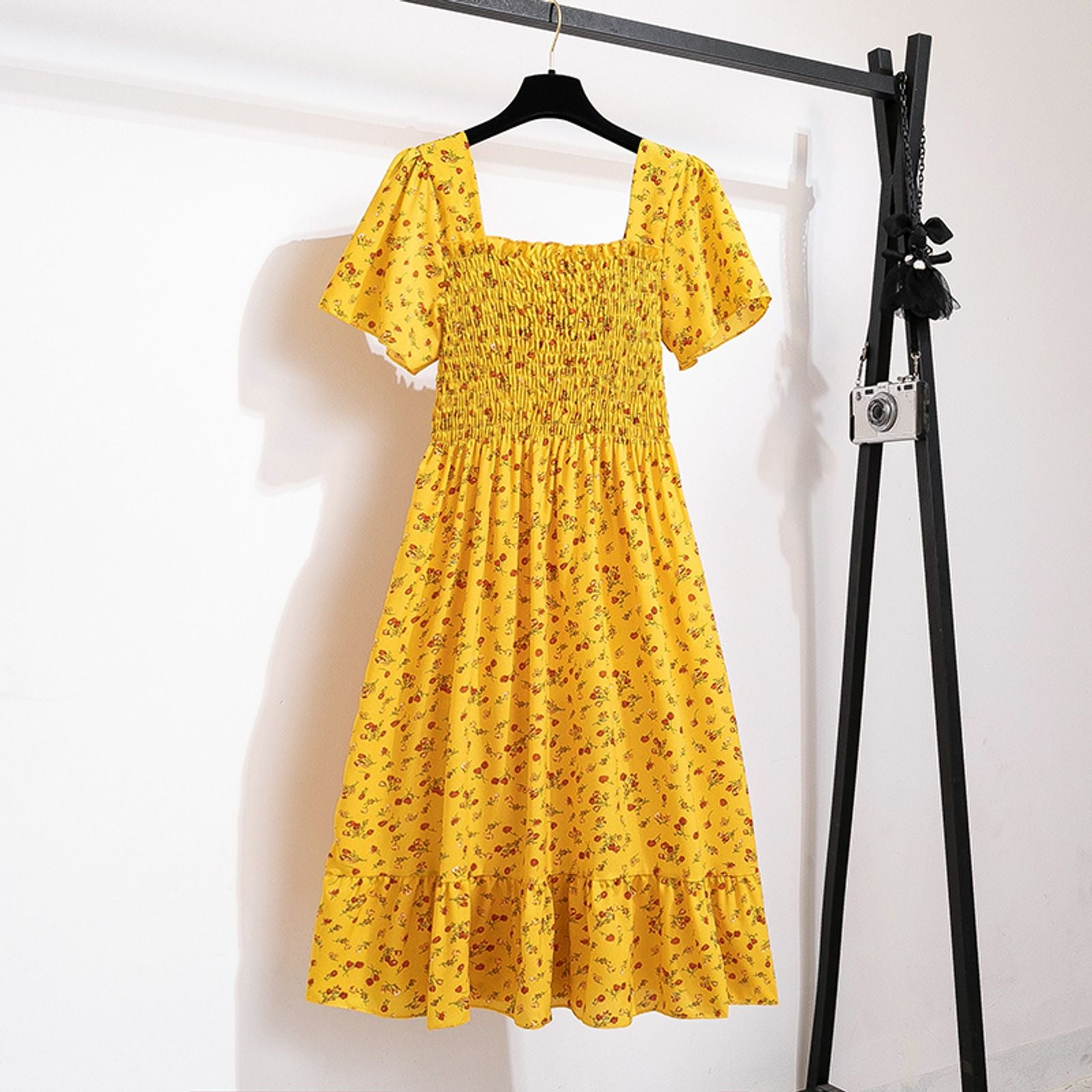Spring Summer Floral Chiffon Midi Dress for Women