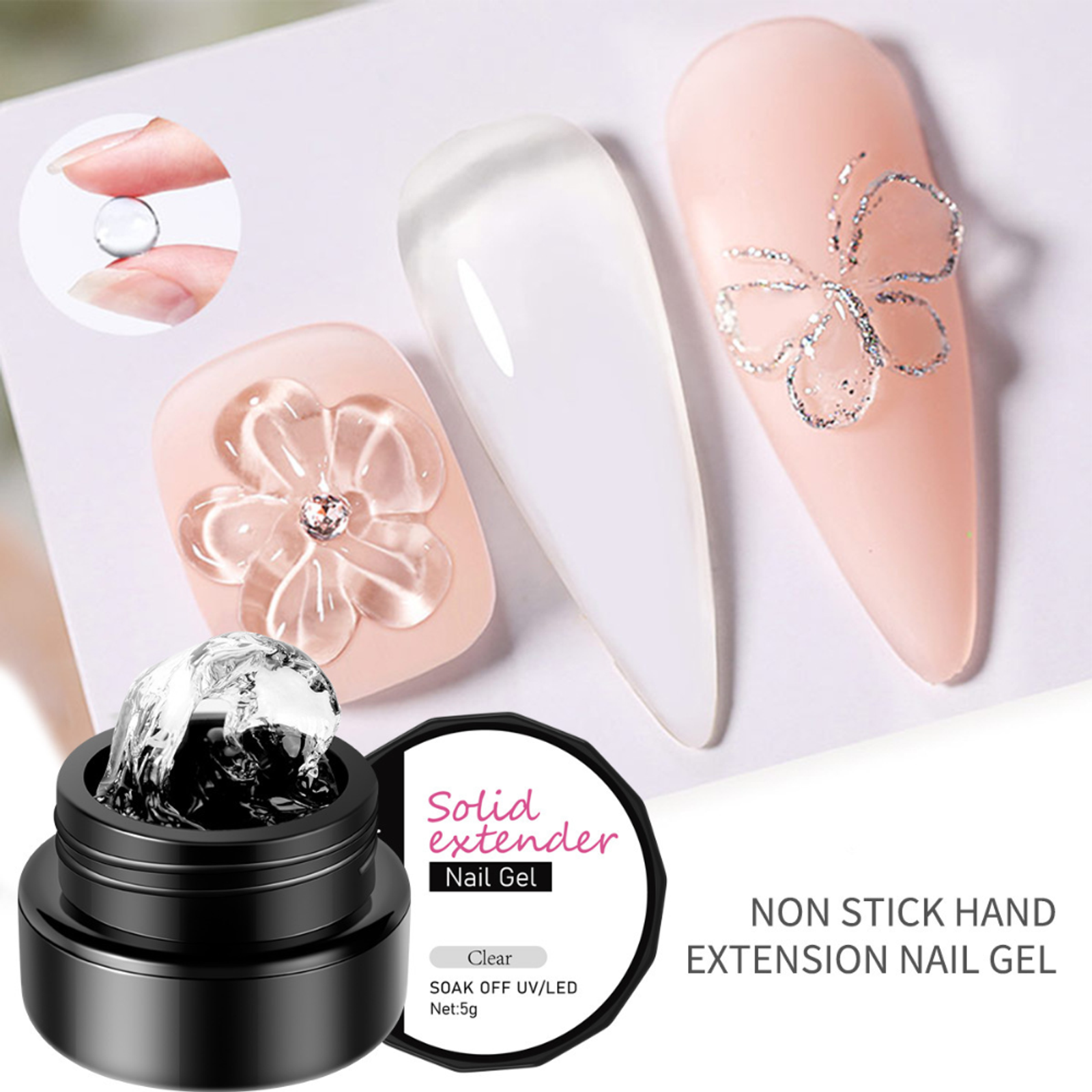 Clear Non-Stick Hand Extension Gel Nail Polish