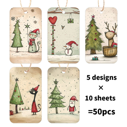 50pcs Vintage Christmas Hanging Gift Tags with Rope