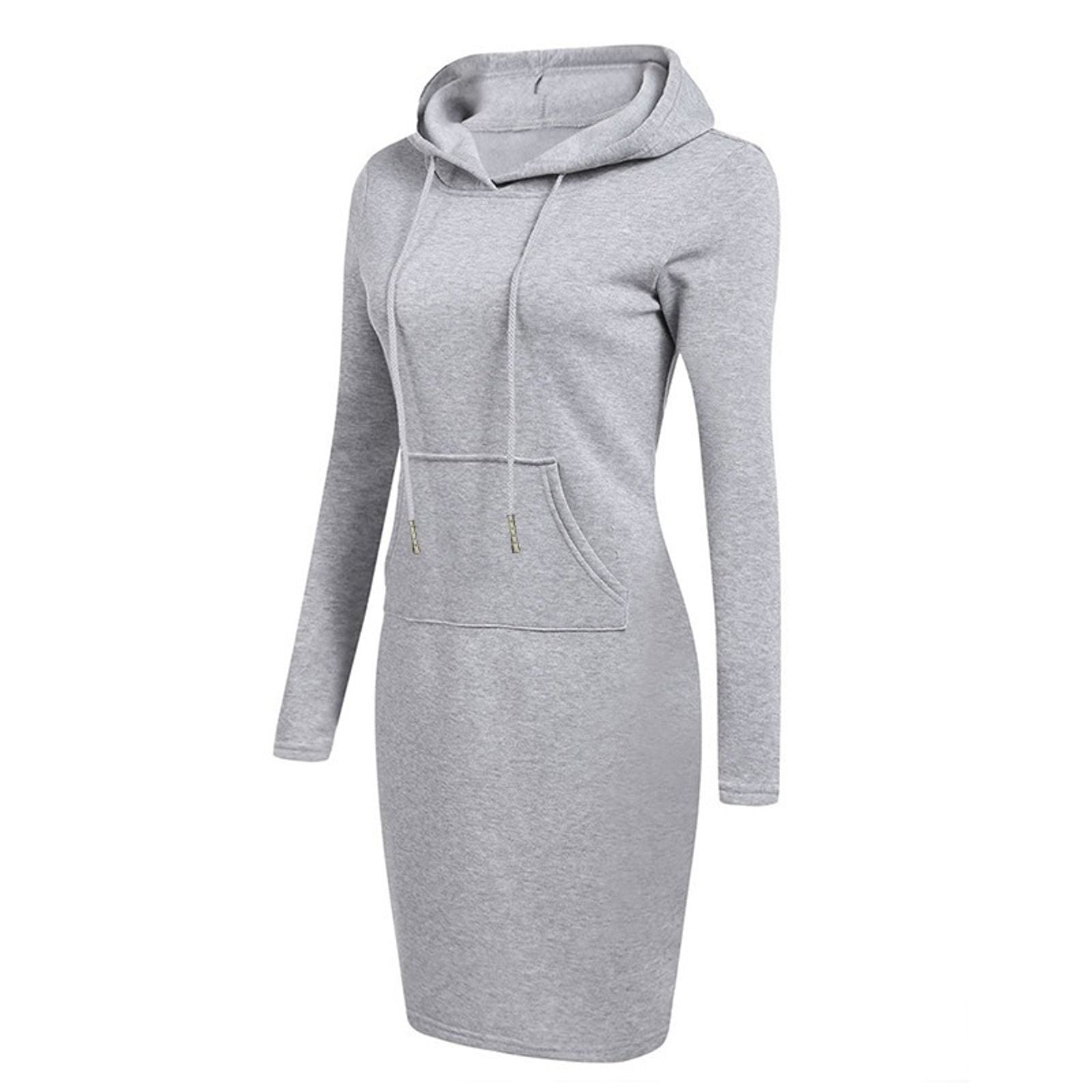 Women’s Hooded Knee-Length Pocket Dress - Casual Warm Sweatshirt