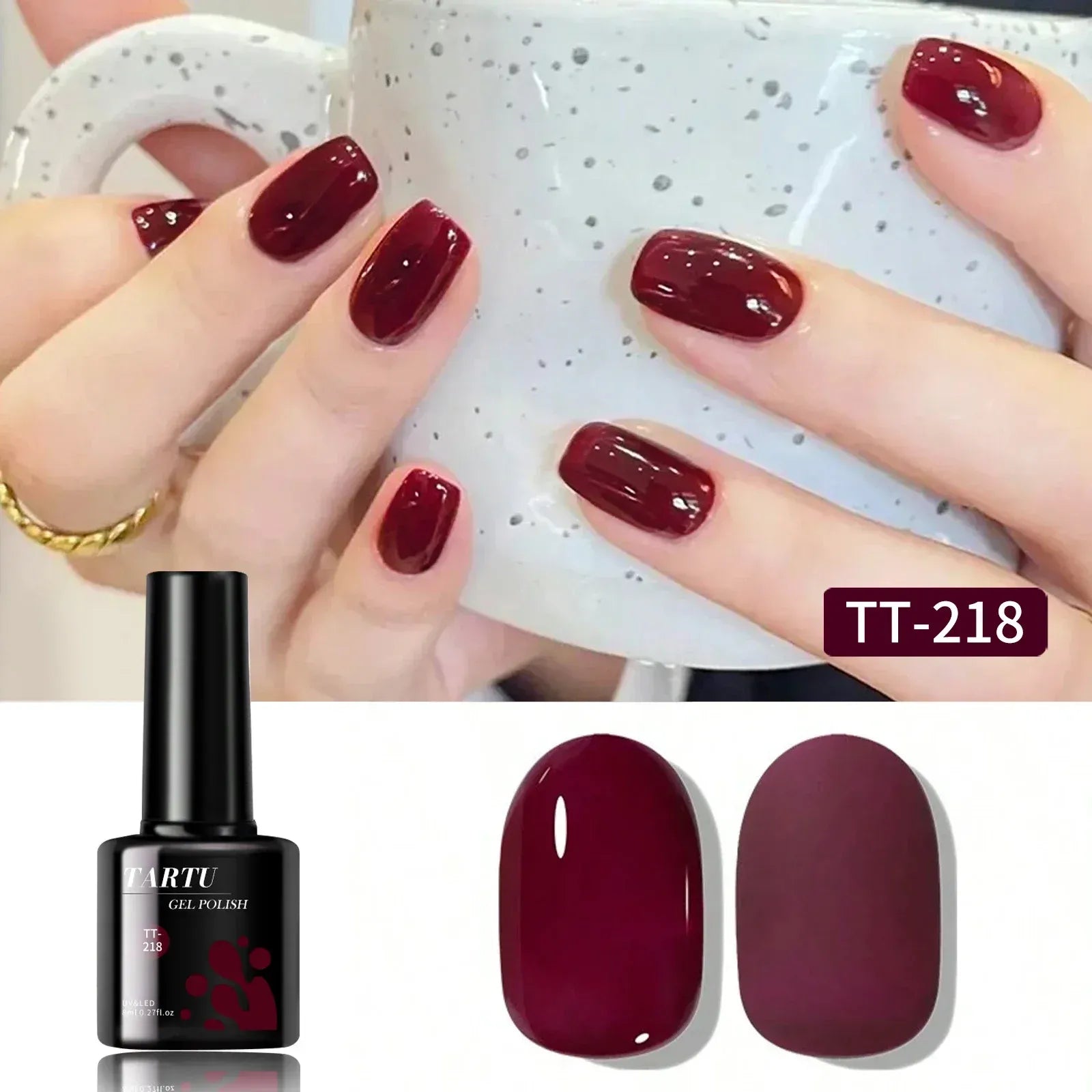 TARTU 8ml Gel Nail Polish - Rose Pink, Red, Gray, Burgundy